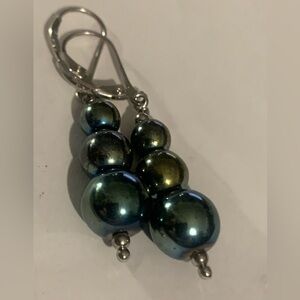 Elegant Blue and Green Pearl Sterling Silver Earrings NWOT